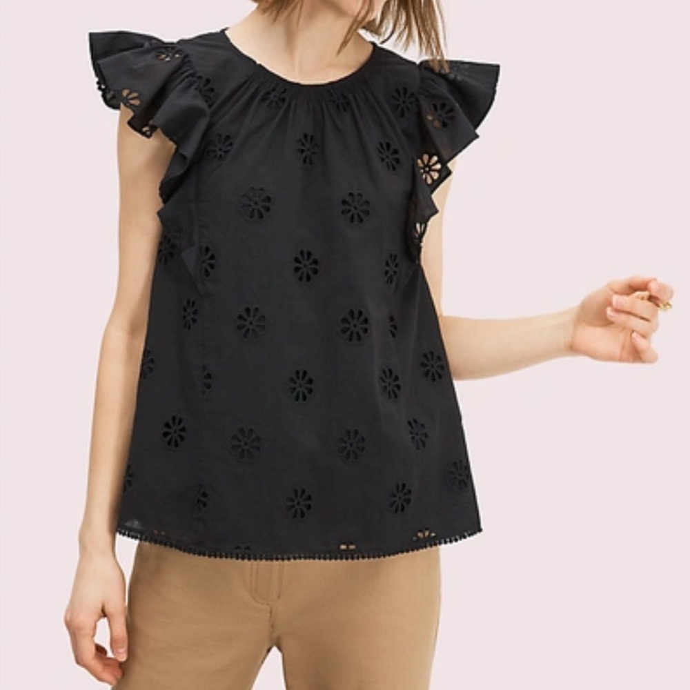 Kate Spade clover Black Eyelet Top